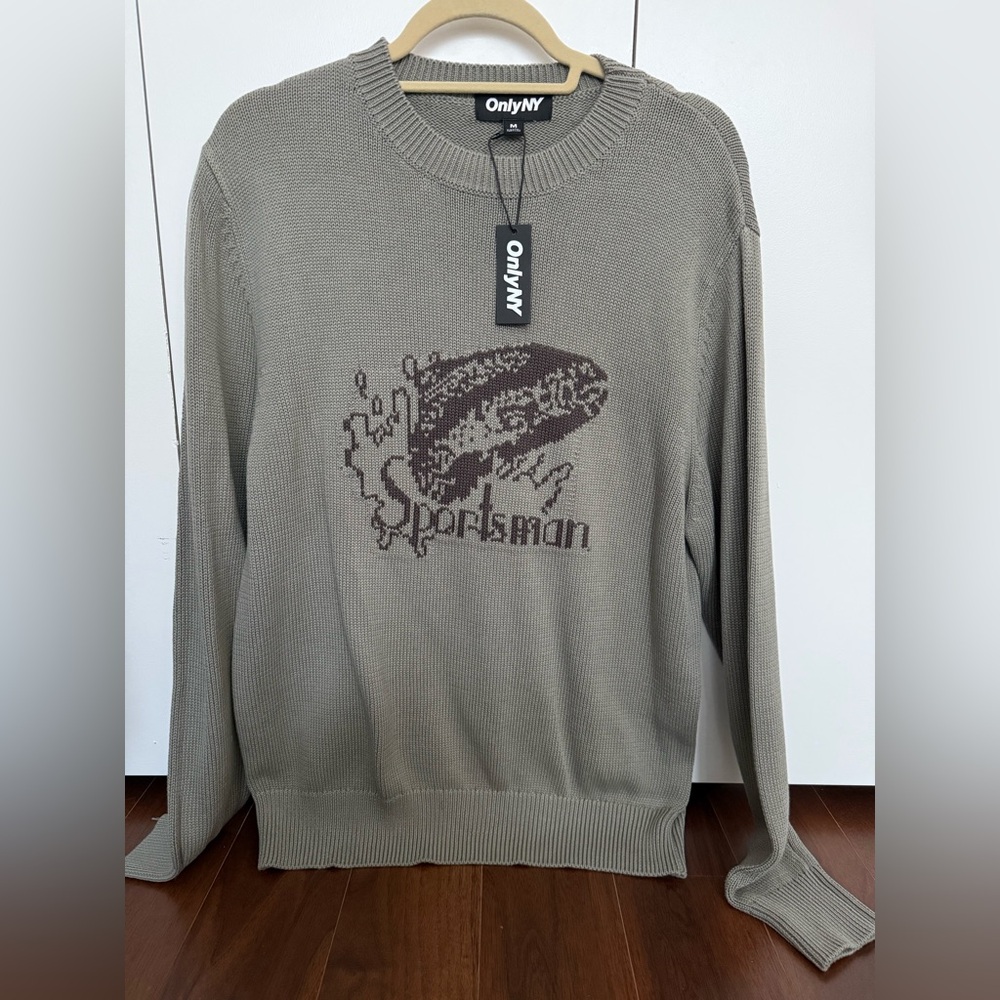 Limited OnlyNY Fish Knit Olive Crewneck Sweater